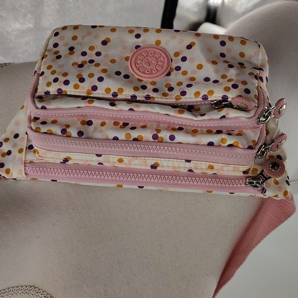 SPORT Pink Polka Dot Crossbody Bum Bag Multiple Zip Pockets - Picture 2 of 10